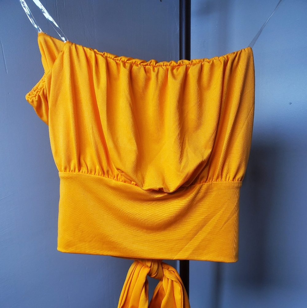 Fashion Nova Vibrant Yellow Off-Shoulder Crop Top